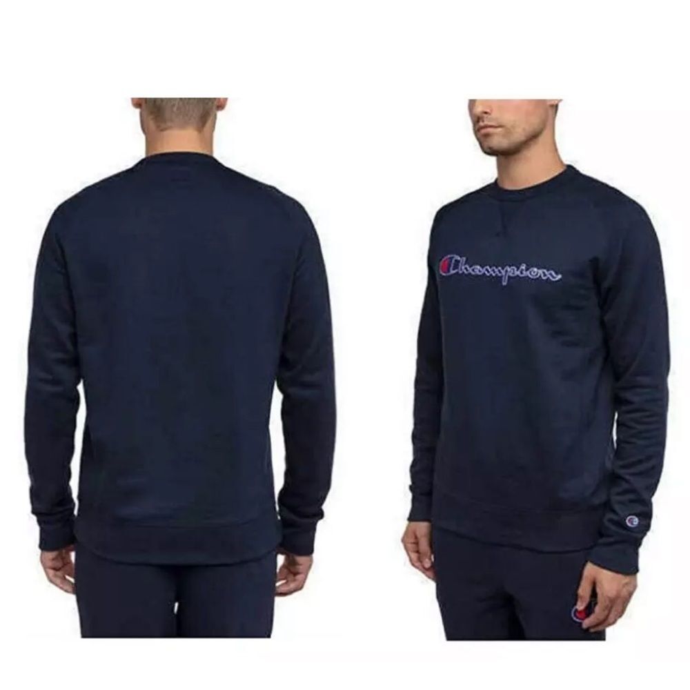 CHAMPION men’s NWT navy sweatshirt embroidered logo chest & sleeve size Medium